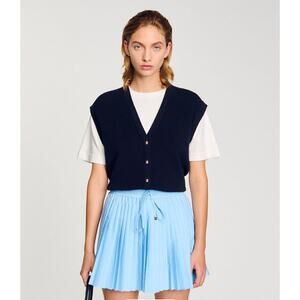 Sandro Top Sweater Jonas Mixed-Media Vest Cashmere blend small 1 preppy black